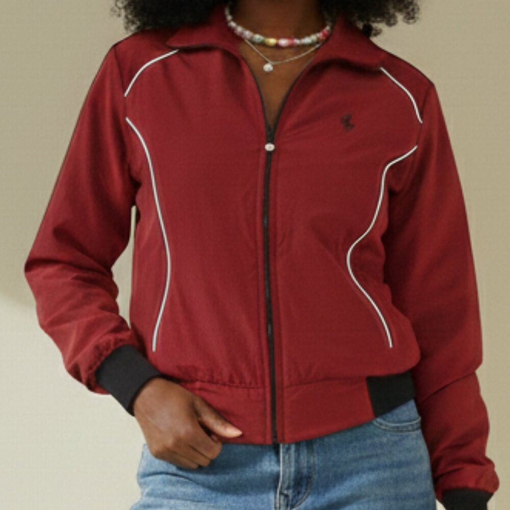 Vintage Ferrari Womens Y2K Contrast Trim Track Jacket Full Zip Size XS Red Black